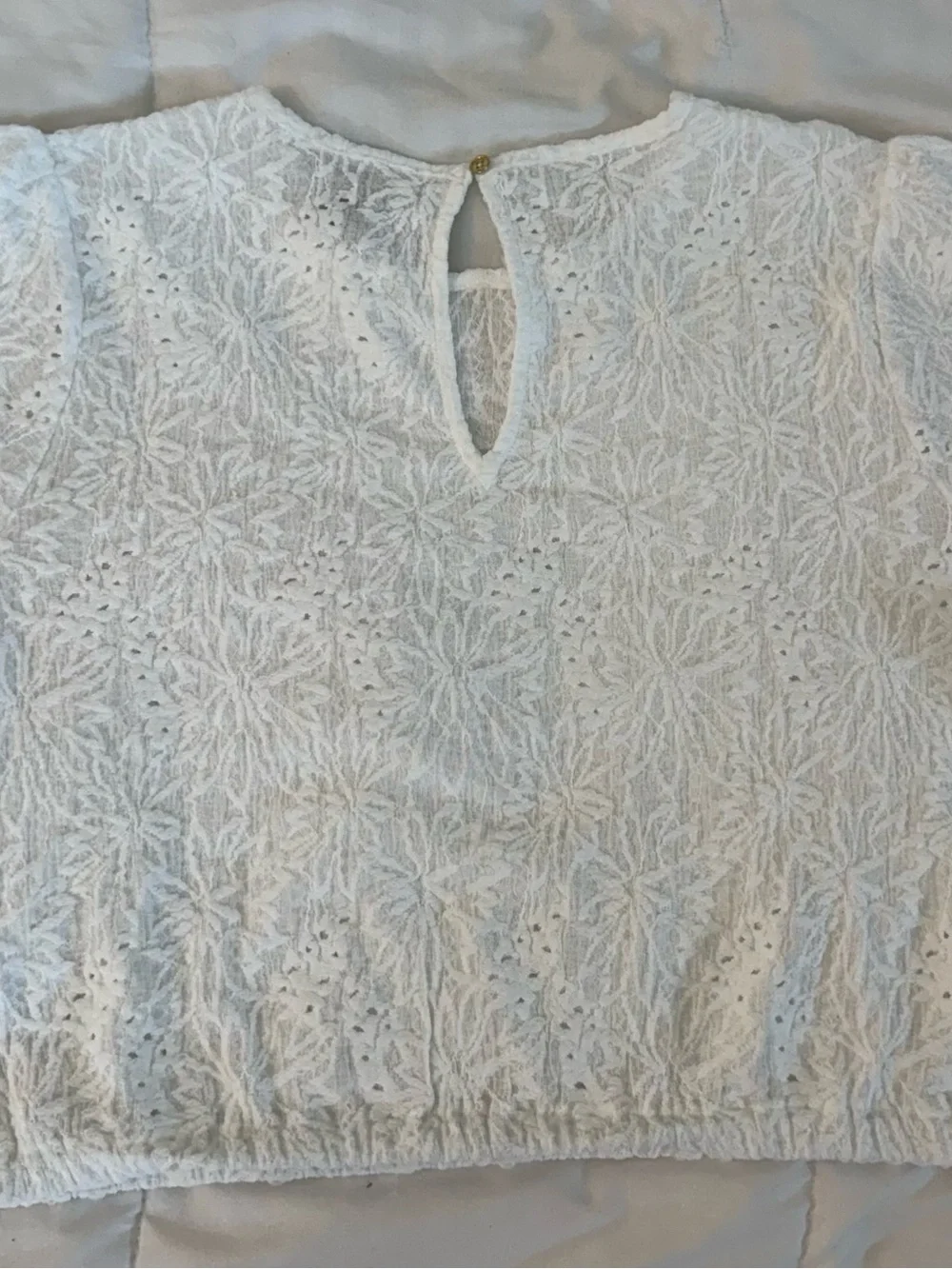 Michael Kors White Lace Cropped Top with Short Sleeves